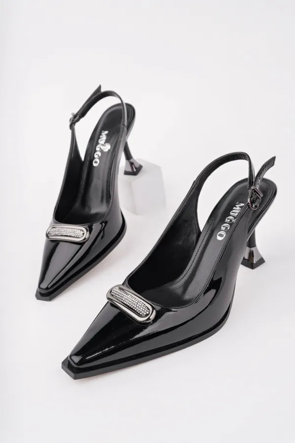 Muggo HEELS Open Back Buckle Detail Casual Classic Heeled Women's Stiletto Shoes