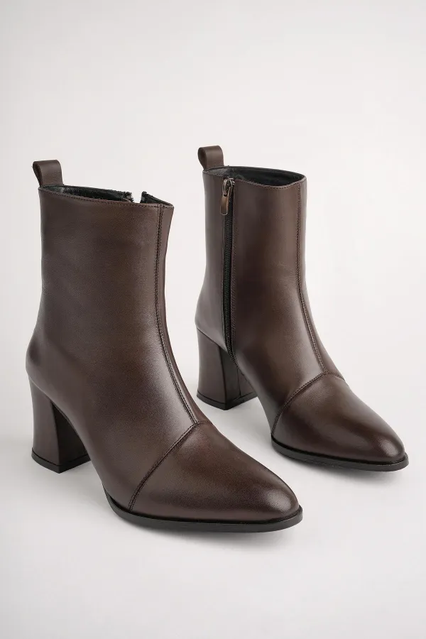 Muggo CHEVY Garantili Hakiki Deri Fermuarlı Topuklu Kadın Bot