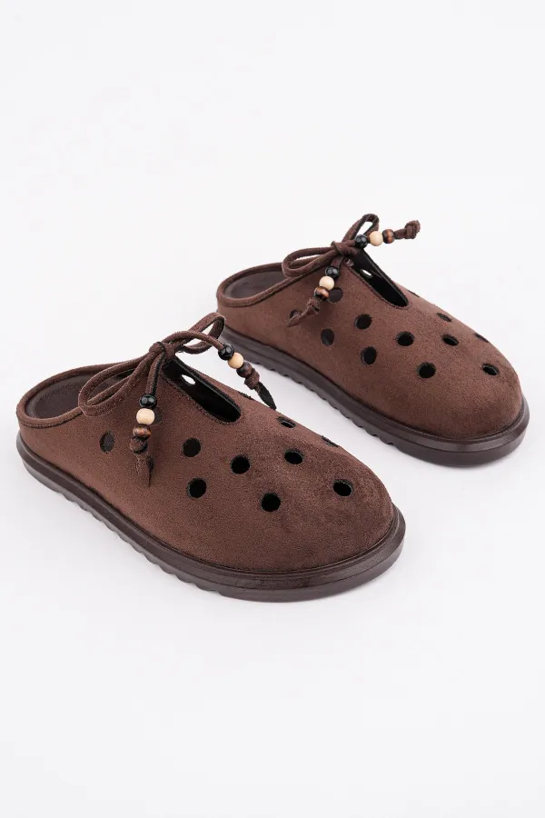 Muggo SHAMMY Suede Leather Perforated Lace-up Casual Closed Toe Women's Slippers Muggo SHAMMY Suede Leather Perforated Lace-up Casual Closed Toe Women's Slippers