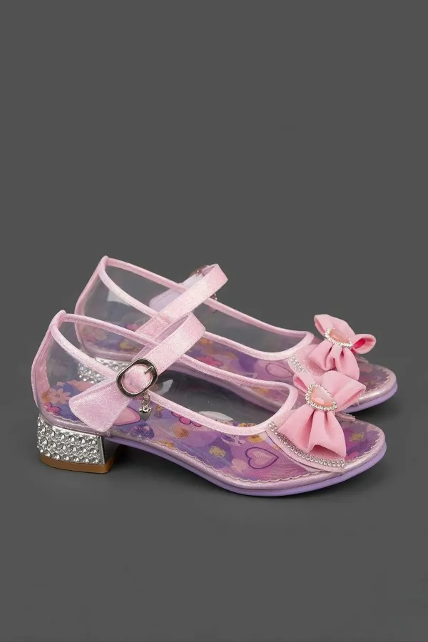 Chaussures habillées à talons hauts pour filles Muggo PONYTA transparentes à paillettes et nœud, ornées d'un nœud.