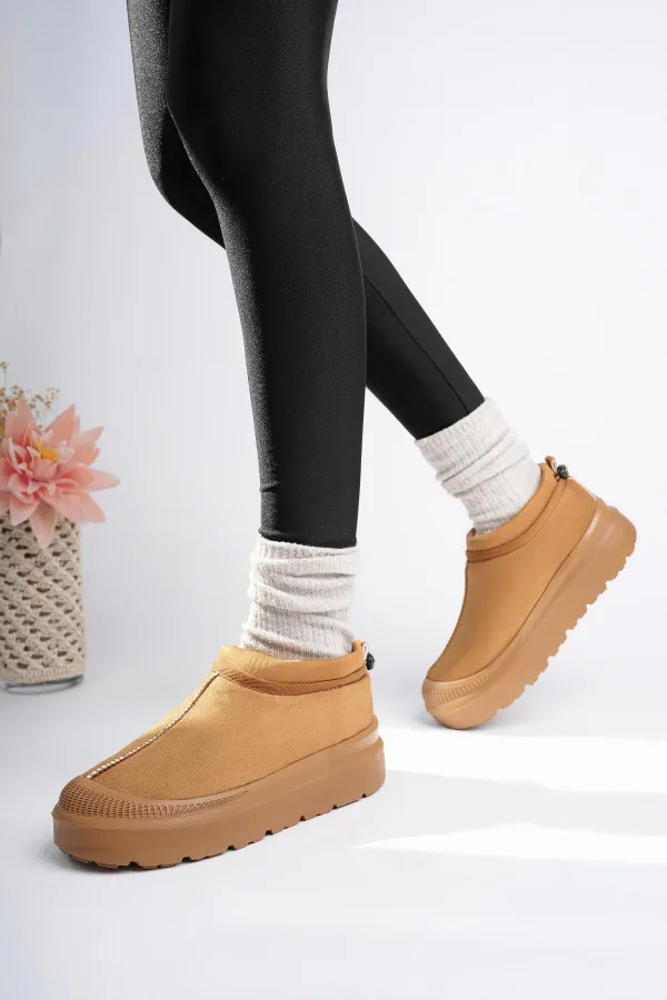 Muggo LUUQ Garantili Kadın Kalın Taban Içi Tüylü Günlük Mini Yarım Bot