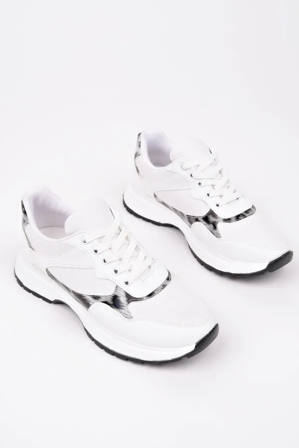Muggo MELODY Kadın Kalın Taban Günlük Leopar Desenli Bağcıklı Sneaker Spor Ayakkabı