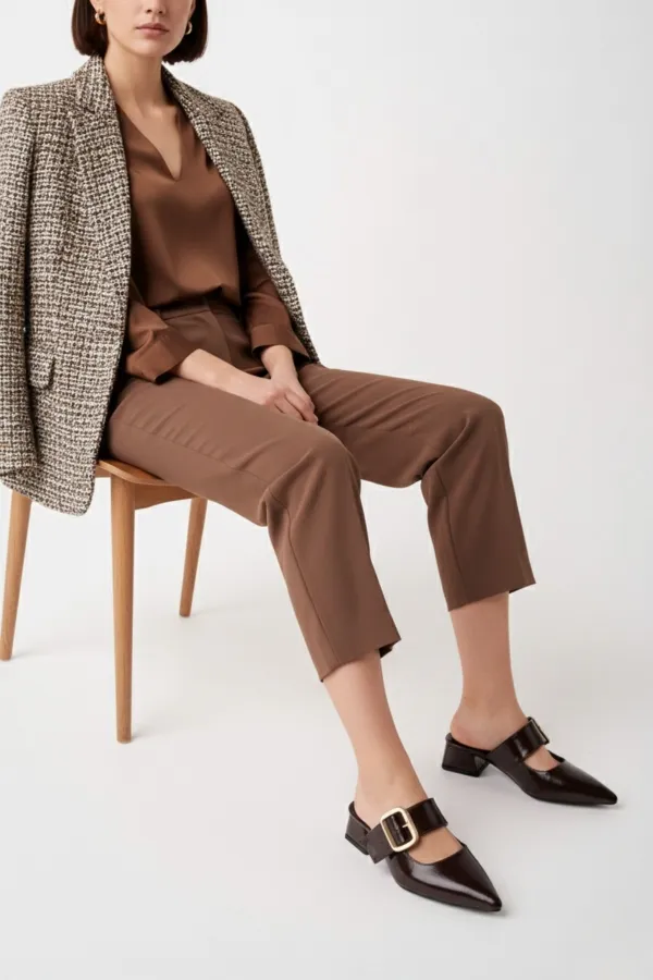 Muggo DESTİNY Gold Tokalı Tek Bant Sivri Burun Kadın Topuklu Terlik