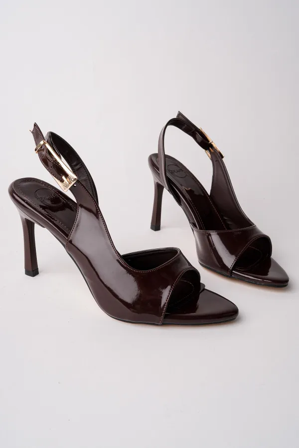 Muggo PURELINE Patent Leather Pointed Toe Thin Heel Open Back Women's High Heels