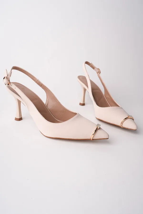 Muggo OURELİA Gold Yüzük Detaylı Sivri Burun Arkası Açık Kadın Topuklu Ayakkabı