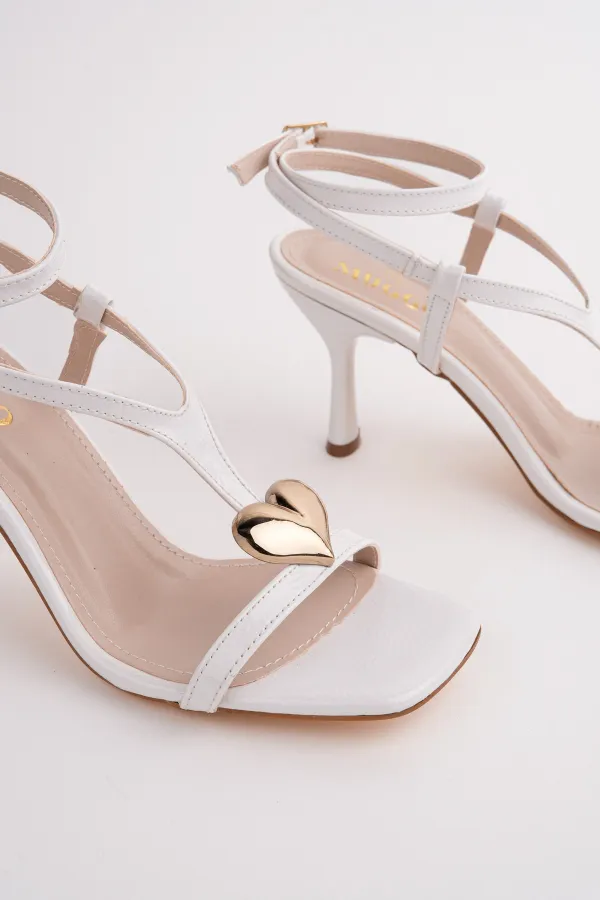 Muggo HEART Women's Sandals with Heart Accessory and Thin Heel