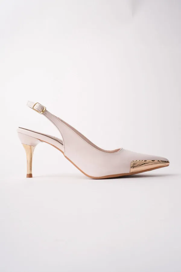 Muggo ZENITH Metal Toe Detail Pointed Toe Open Back Women's High Heel Shoes