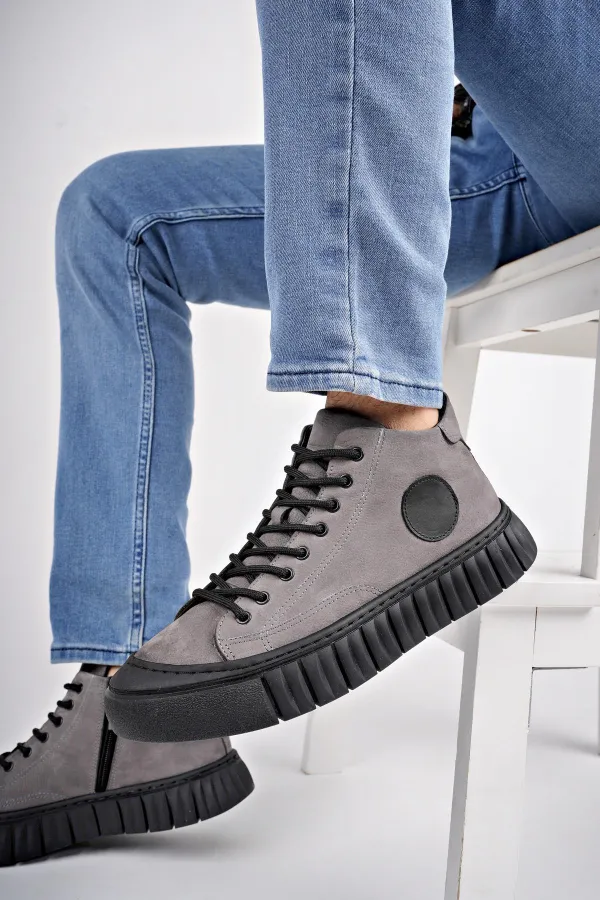 Muggo KAPOOR Guaranteed Lace-up Zipper Genuine Leather Non-Slip Sole Men's Casual Boot