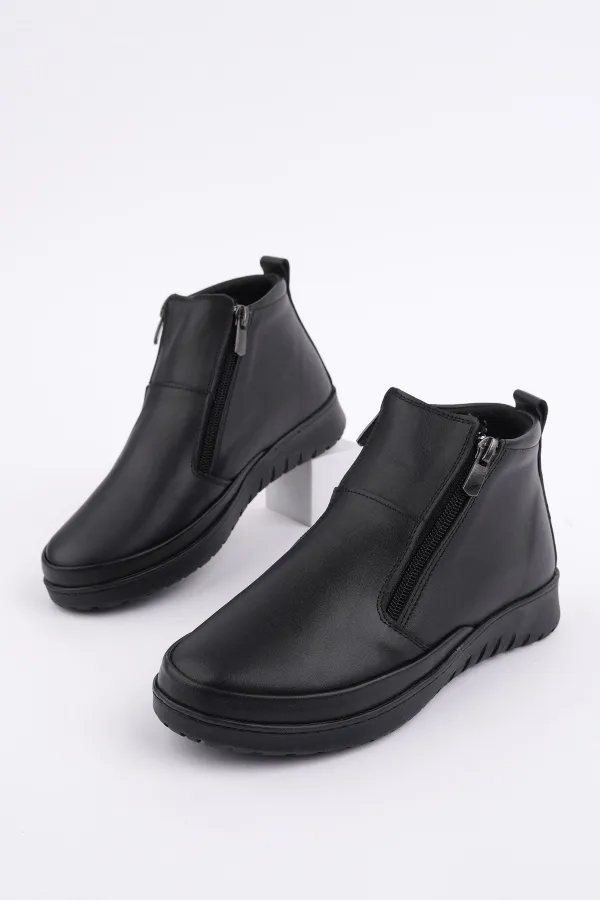 Muggo FENİKS Hakiki Deri Çift Fermuarlı Kadın Bot