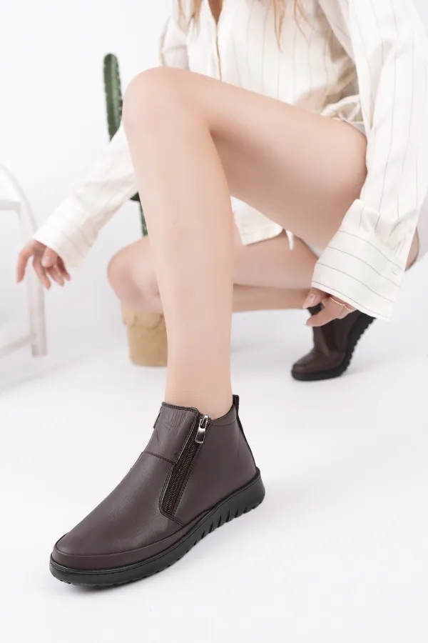 Muggo FENİKS Hakiki Deri Çift Fermuarlı Kadın Bot