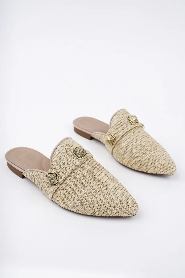 Pantoufles décontractées en paille à bout fermé pour femmes Muggo KENDAL