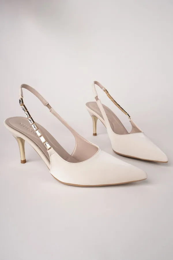 Muggo VİVARA Zincir Detaylı Sivri Burun Arkası Açık Kadın Topuklu Ayakkabı