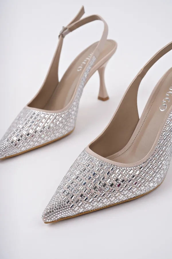 Chaussures habillées classiques à talons pour femmes, bout pointu et talon ouvert, de la marque Muggo JEWELLERY