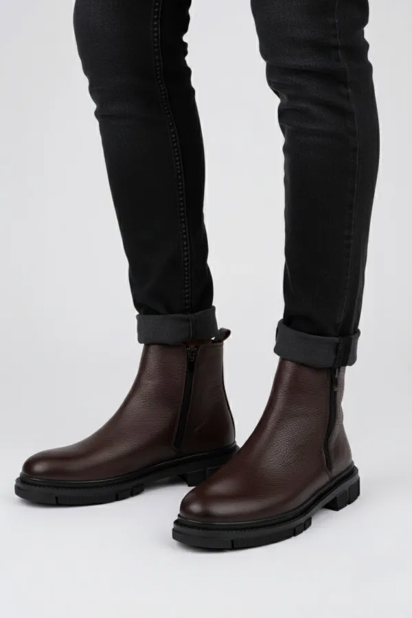 Muggo CHELSEY Genuine Leather Double Zipper Men's Winter Boots