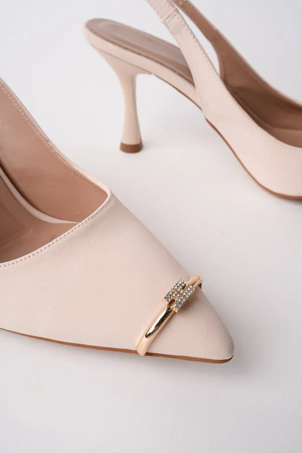 Muggo OURELİA Gold Yüzük Detaylı Sivri Burun Arkası Açık Kadın Topuklu Ayakkabı