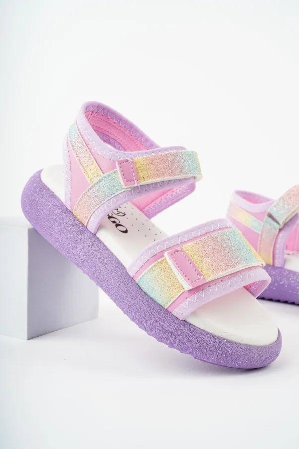 Sandales pour filles Muggo CRUZ, garanties pour tous les jours, à semelle orthopédique légère, pailletées et à scratch