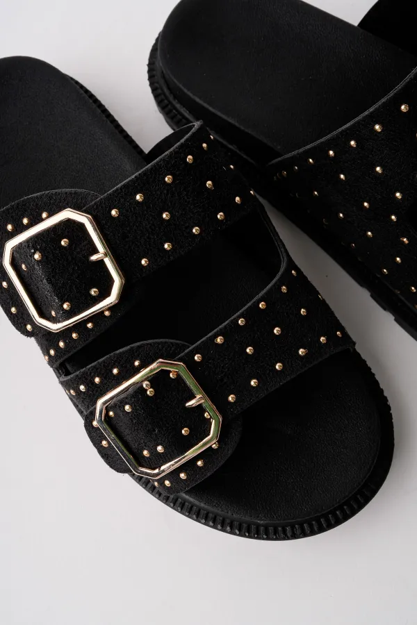 Muggo ESTİVA Ayarlanabilir Çift Tokalı Zımbalı Günlük Kadın Terlik