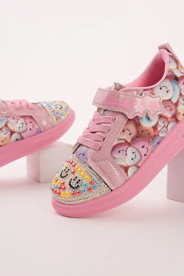 Muggo SMILE Girls' Light-Up Casual Sneaker with Stone Detail and Velcro Closure Muggo SMILE Girls' Light-Up Casual Sneaker with Stone Detail and Velcro Closure