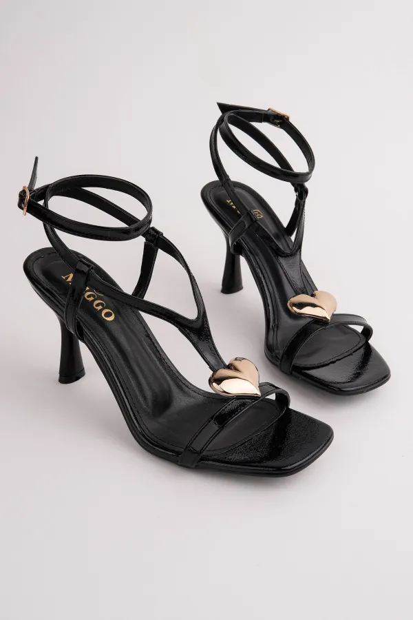 Muggo HEART Women's Sandals with Heart Accessory and Thin Heel