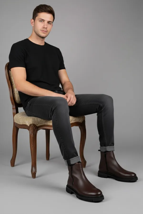 Muggo CHELSEY Genuine Leather Double Zipper Men's Winter Boots