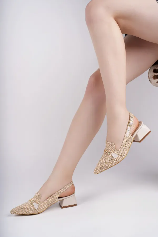 Muggo HERJEE Pointed Toe Open Back Woven Women's Casual Low Heel Shoes