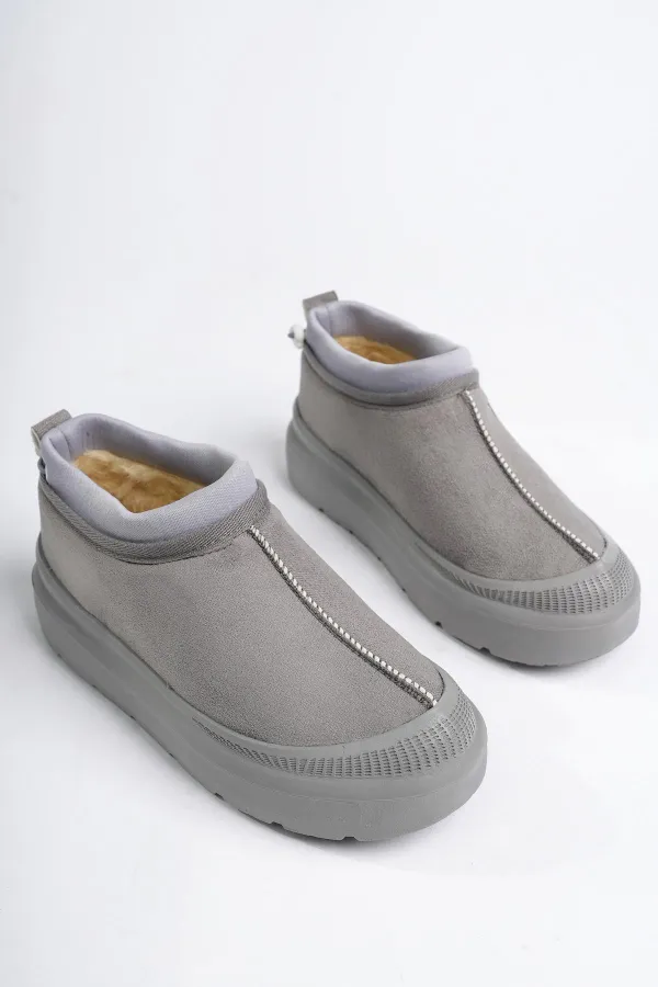 Muggo LUUQ Garantili Kadın Kalın Taban Içi Tüylü Günlük Mini Yarım Bot