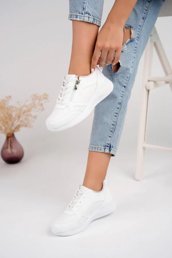 Chaussures de sport confortables et orthopédiques Muggo Asel pour femmes, à lacets et fermeture éclair latérale.