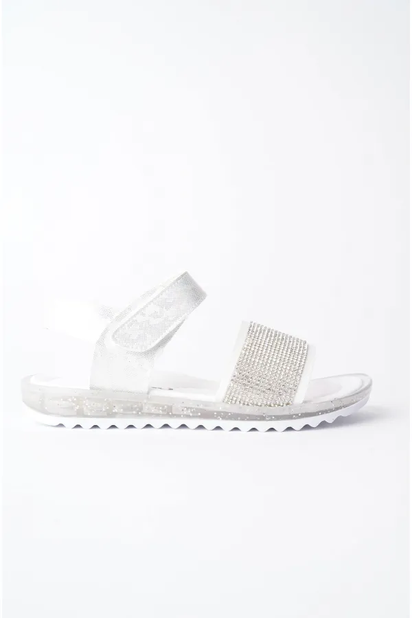 Muggo WİNNİE Garantili Günlük Ortopedik Hafif Taban Taşlı  ve Cırtlı Kız Çocuk Sandalet