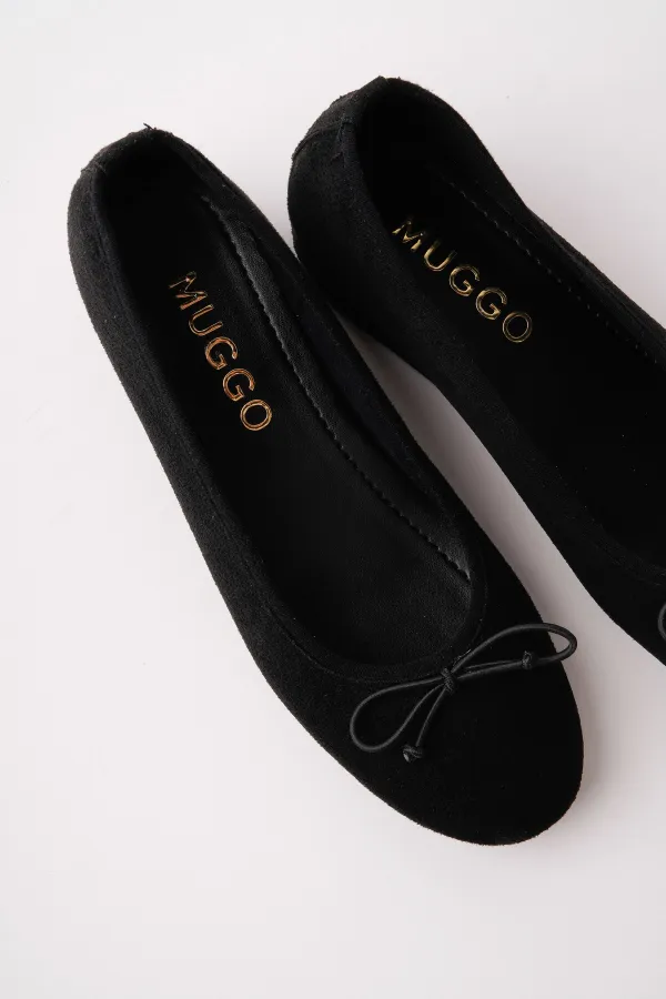 Muggo HİDDEN Gizli Topuklu Fiyonk Detaylı Deri Kadın Babet