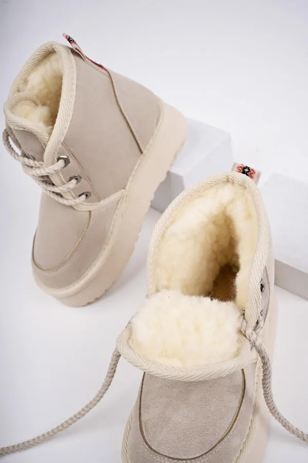 Bottines Muggo PUFFY à semelle épaisse garantie, doublées de fourrure et à lacets, idéales au quotidien pour les enfants