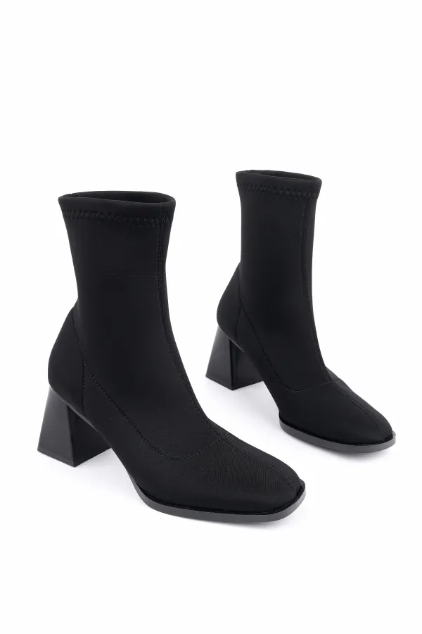 Muggo CRYON Küt Burun Kalın Topuklu Kadın Streç Bot