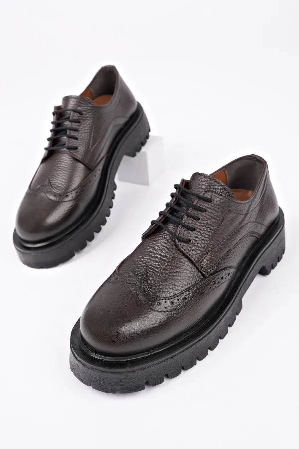 Muggo AMOUR  Bağcıklı Hakiki Deri Kalın Taban Günlük Casual Makosen Kadın Loafer Ayakkabı