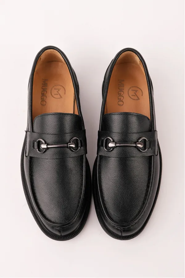 Chaussures décontractées pour hommes Muggo ALFRED en cuir véritable avec boucle en métal et semelle confortable