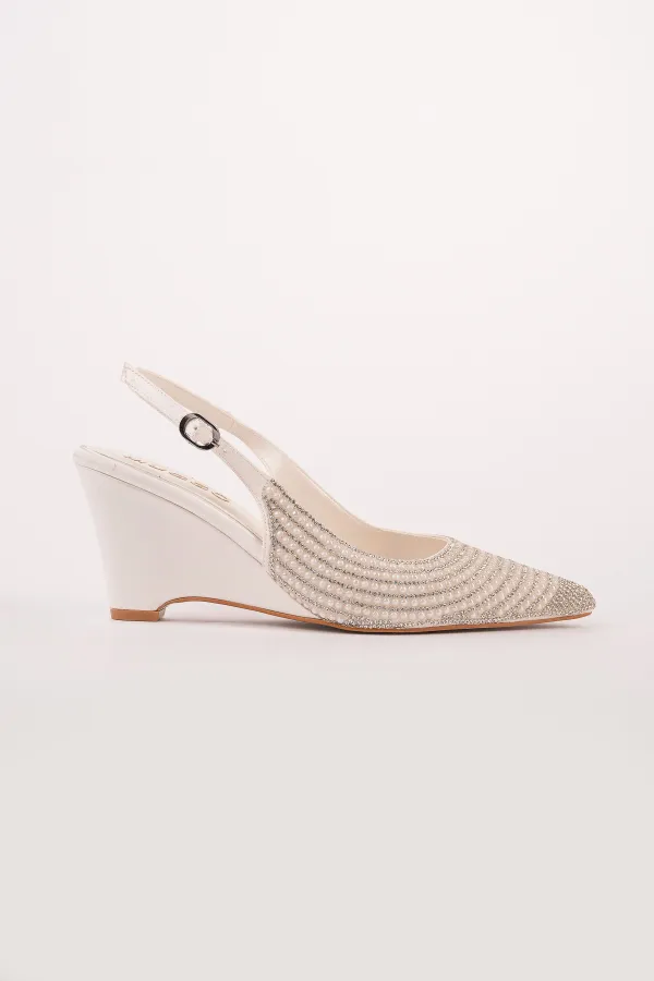 Muggo TIERA Stone and Pearl Embellished Pointed Toe Open Back Women's Platform Dress Shoes Muggo TIERA Stone and Pearl Embellished Pointed Toe Open Back Women's Platform Dress Shoes