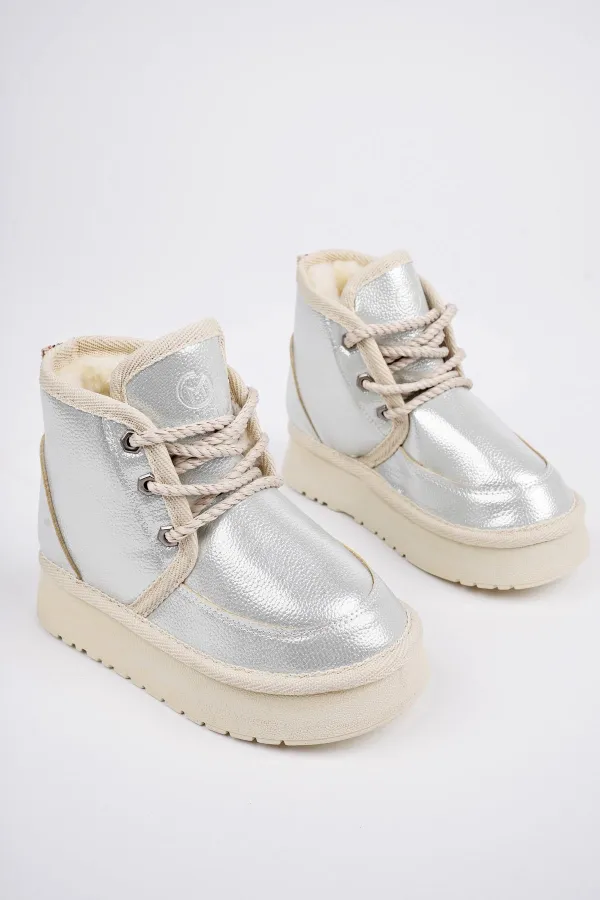 Bottines Muggo PUFFY à semelle épaisse garantie, doublées de fourrure et à lacets, idéales au quotidien pour les enfants