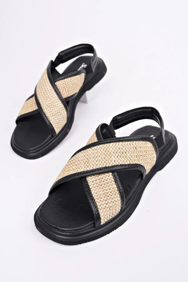 Muggo ELİSHA Lastikli Kadın Günlük Hasır Sandalet