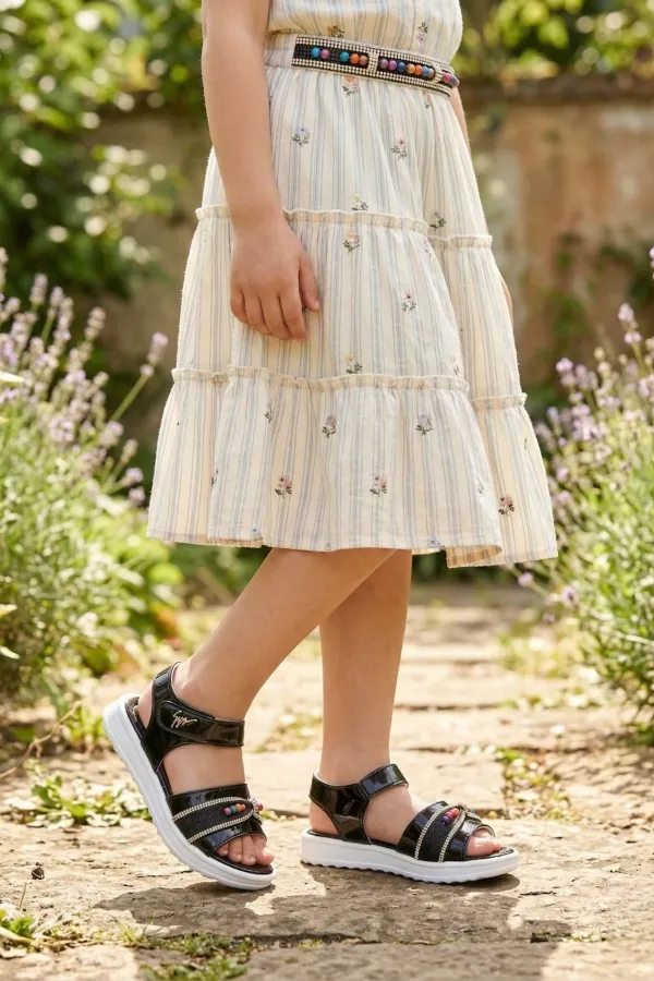 Sandales pour filles Muggo BUTTERFLY avec nœud en perles colorées et fermeture velcro