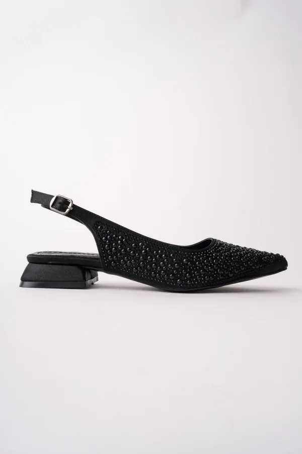 Muggo SYROS İnci Taş İşlemeli Sivri Burun Arkası Açık Kadın Topuklu Ayakkabı