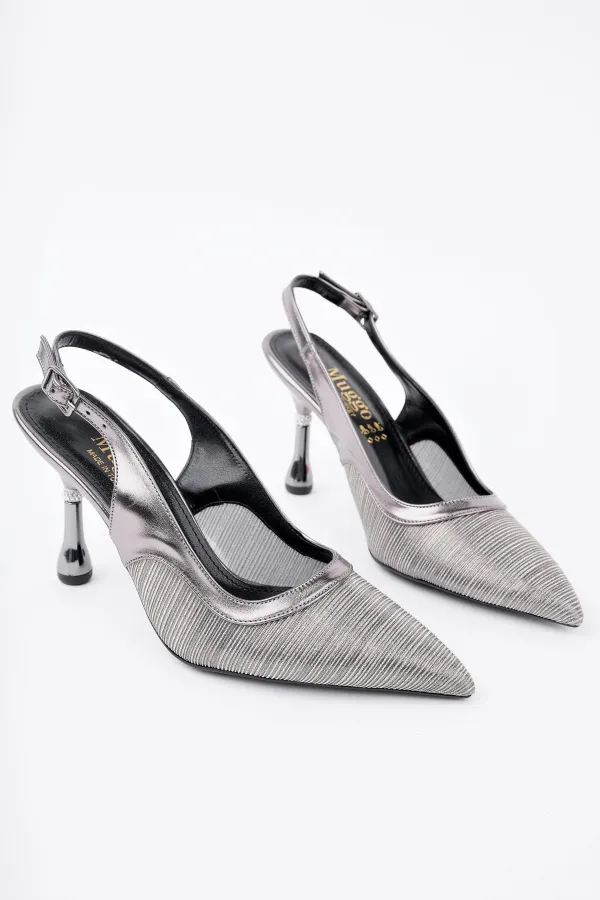 Muggo ARYNA Sivri Burun Arkası Açık Günlük Klasik Kadın Topuklu Ayakkabı