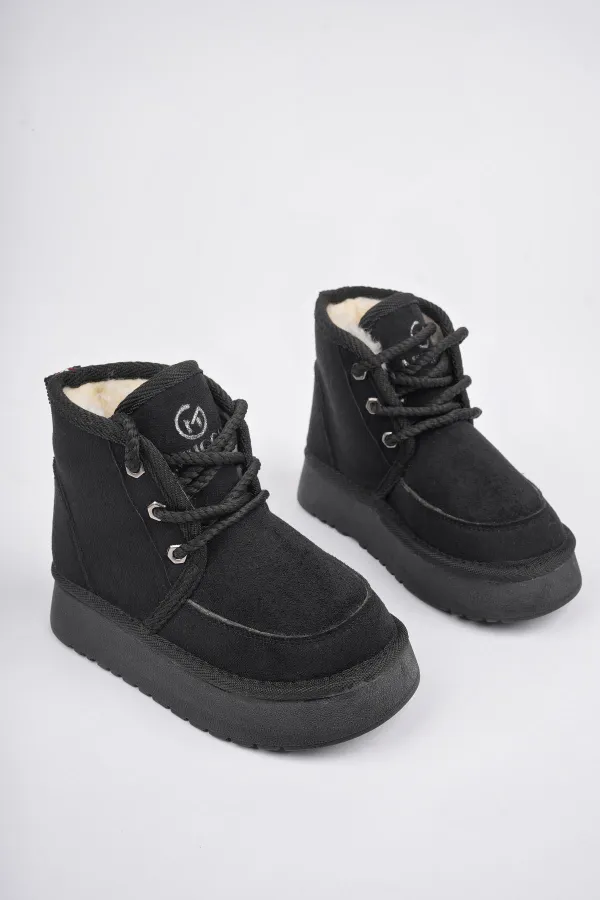 Bottines Muggo PUFFY à semelle épaisse garantie, doublées de fourrure et à lacets, idéales au quotidien pour les enfants