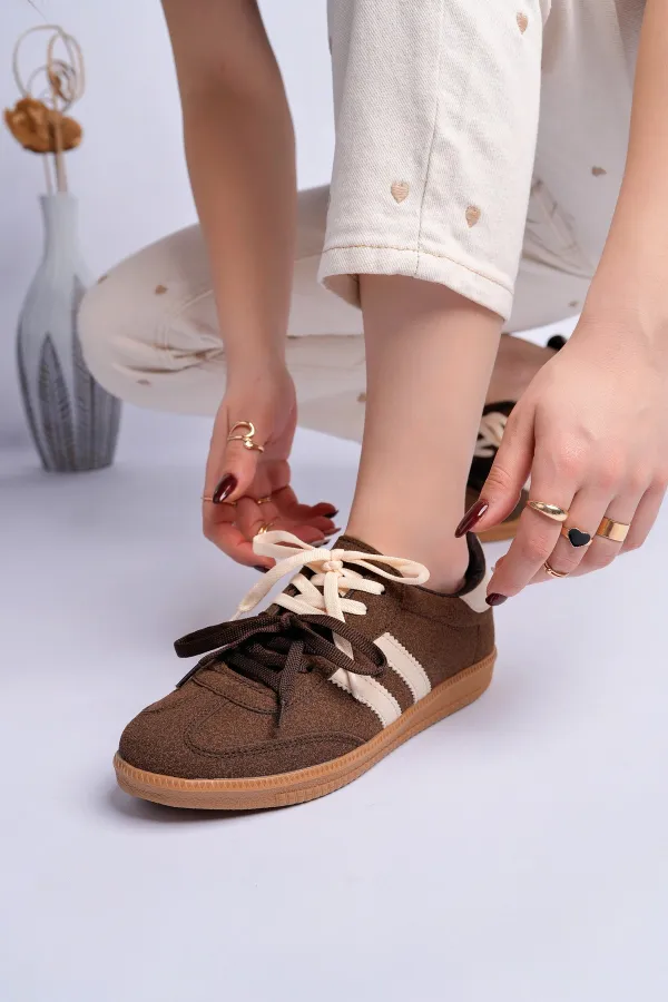 Muggo TAUPE Çift Bağcıklı Günlük Kadın Sneaker Spor Ayakkabı