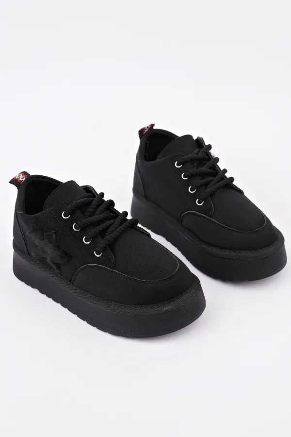 Muggo TRUNKS Kalın Taban Bağcıklı Yıldız Detaylı Çocuk Kışlık Sneaker Spor Ayakkabı