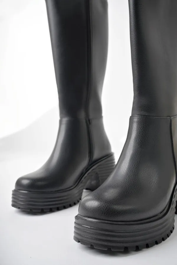 Bottes pour femmes Muggo BONITA à semelle épaisse dentelée et plateforme, fermeture éclair.