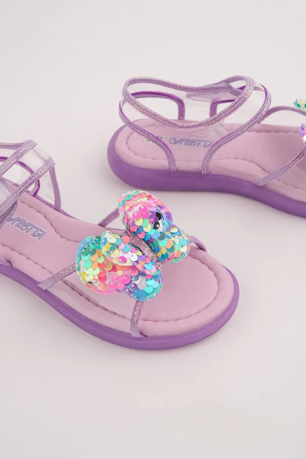 Sandales transparentes à scratch Muggo Pickles avec détails papillon et paillettes