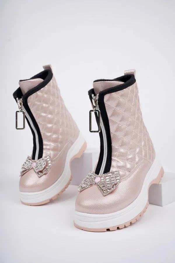 Bottes d'hiver pour enfants Muggo PONNY avec semelle antidérapante garantie, fermeture éclair avant et nœud