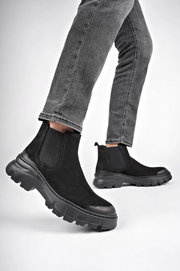 Muggo RAGNAR bottes Chelsea en cuir véritable à semelle épaisse pour hommes