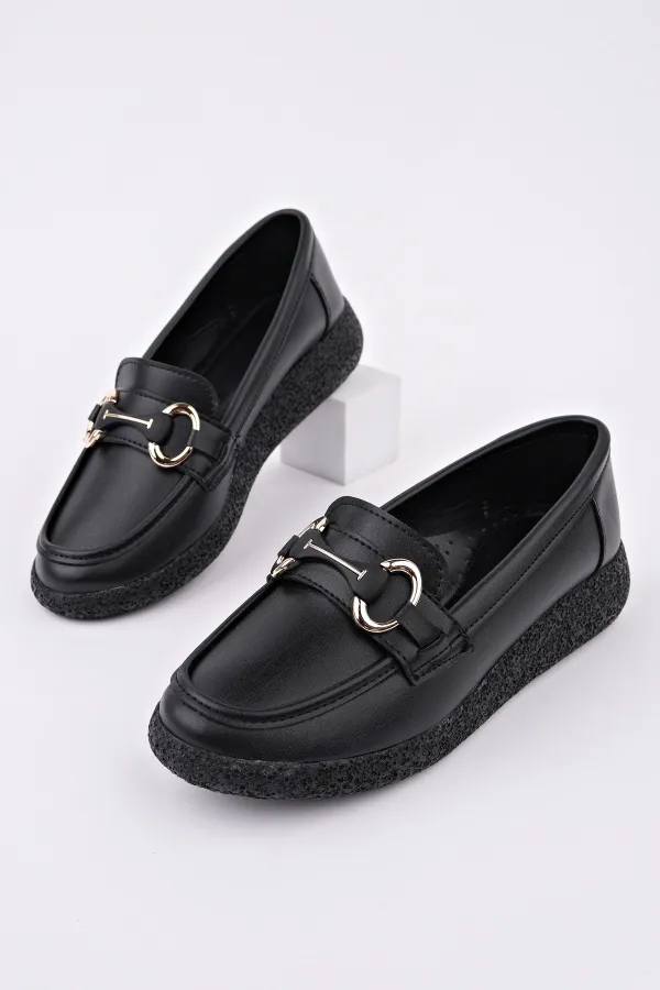 Muggo POLARA Thick Sole Buckle Detail Women's Casual Loafer Shoes 