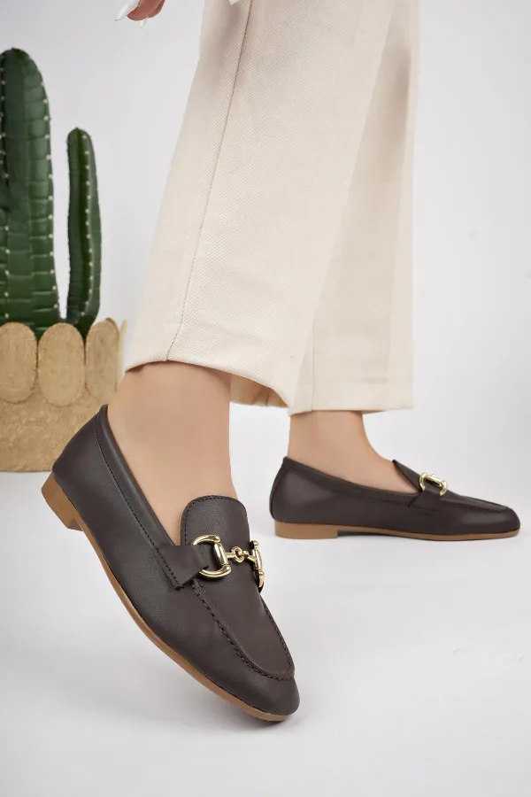 Muggo LİZA Garantili Metal Tokalı Kadın Loafer Günlük Ayakkabı