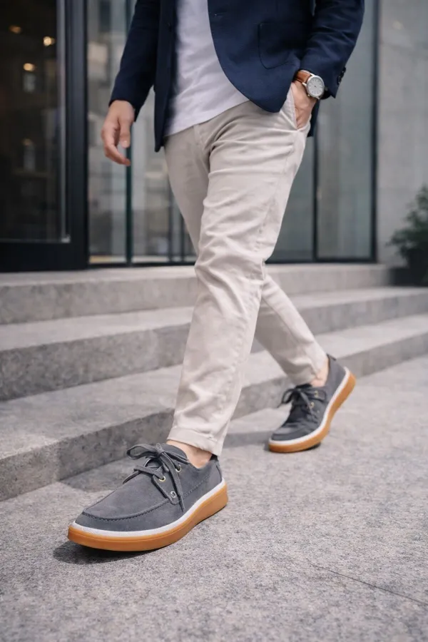 Muggo CRAFT Genuine Suede Leather Lace-up Men's Casual Loafer Shoes