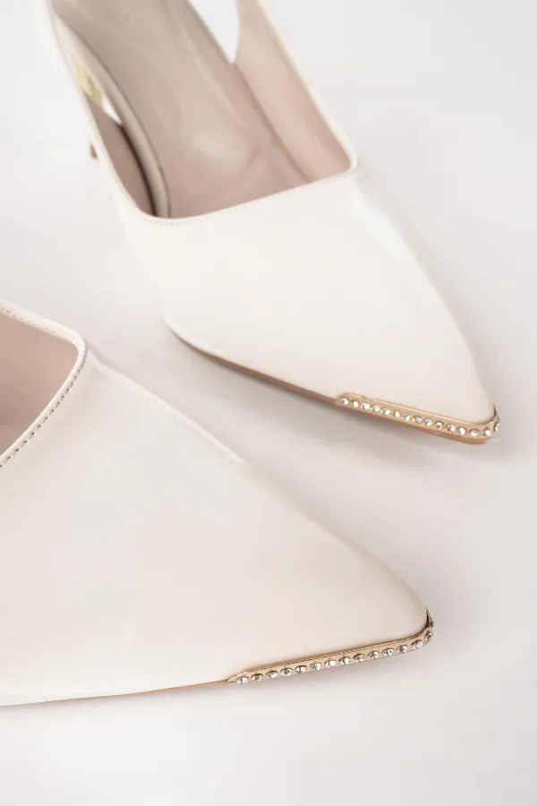 Muggo STARLYN Pointed Toe Open Back Women's High Heels with Stone Embellishments